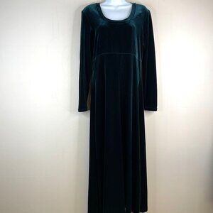 Vintage Velvet Maxi Dress Womens Medium Forest Green Regency Holiday Party Long